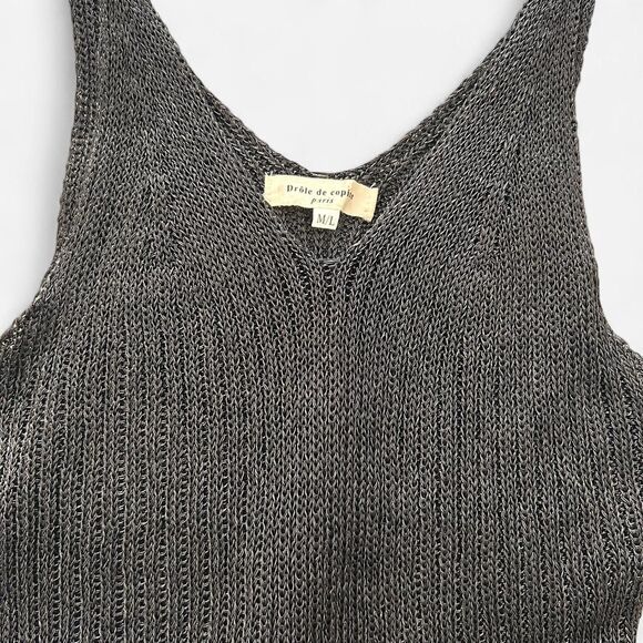 Drôle de Copié Y2K Sheer Woven Tank – Dark Charcoal Textured (Sz M/L) - Picture 2 of 6